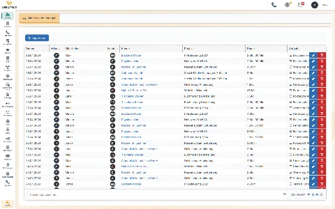 Projektbuchungen in weboffice mit Datum, Mitarbeiter, Kunde, Projekt, Dauer und Tätigkeit