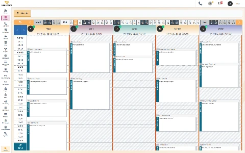 Terminkalender in weboffice mit fünf Mitarbeitern und ihren Kundenterminen an einem Tag